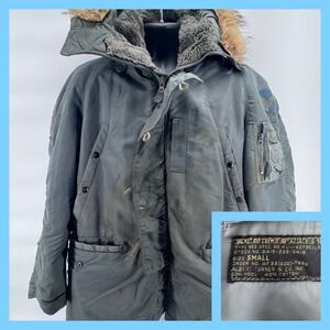 US Air Force Air Crew Heavy Attached Jacket N3B Spec Small Gray Vintage Military